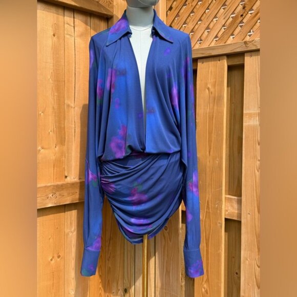 🆕 RAT & BOA 🧿 NWOT Volana Blue and Purple Floral Printed Cowl Neck Mini, Sz XS - Picture 5 of 16